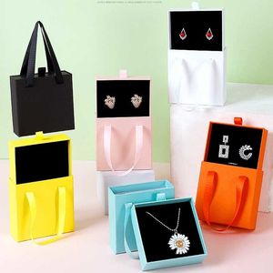 Jewelry Boxes Colorful Cardboard Drawer Earring Ring Jewelry Package Box Necklace Bangle Holder Year Party Wedding Ribbon Handle Gift Box 230505