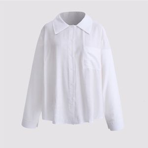 T-shirt da donna taglie forti T-shirt bianca camicetta moda autunno manica lunga couverture colletto T-shirt casual solido sciolto abbigliamento oversize 230504