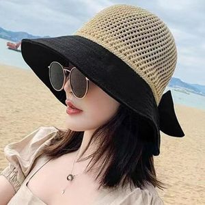 Breda randen hattar sommarkvinnor hink hatt uv skydd sol lapptäcke färg mjuk vikbar utomhus strandpanama möss