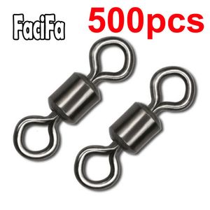 Balıkçılık kancaları 500pcs rulman döner balıkçılık konnektörü paslanmaz çelik sazan balıkçılık aksesuarları Snap fishhook cazibesi katı halka döner mücadele 230505