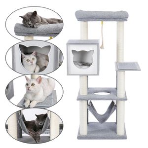 Scratchers Multilevel Cat Tree Play House Climber Activity Center Tower Hammock Condo Furniture Scratch Post för kattungar