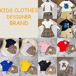 Kinderkleidung Kindersets Designermarke Jungen Mädchen kurzer Rock Set Sommer Jugendkleidung Weiche atmungsaktive Baby-Kurzarm-Set Größe 90-160 sh # d v3Ie #