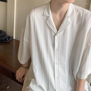 Мужские повседневные рубашки летние полосатые припечатки с коротким рукавом мужчина V Sece Korean Fashion Busines