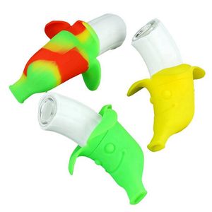 Tubos de silicone coloridos estilo de vidro de banana noveos de filtro de poço único tigela portátil portátil erva seco