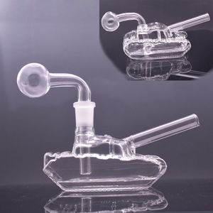 Wholesael Handpfeifen 14mm weibliche TANK Form Wasserpfeife Glas Ölbrenner Bong Recycler Rauchen Wasserpfeifen mit Downstem Oil Bowl Günstigstes