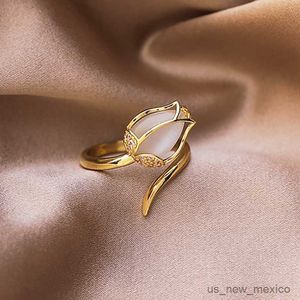 Band Rings New Luxury Rose Flower leaf Adjustable Finger Wedding Rings for Women Tulip Zircon Open Ring Glamour Jewelry Girl Gift