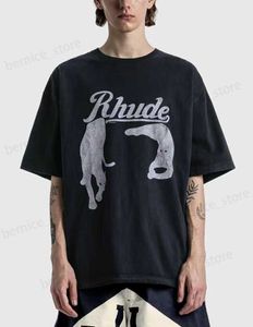 Men's T-Shirts Designer Fashion Clothing Tees Rhude23 Summer Night Cat Print High Street Women's Design Sensible Small Loose Tops Streetwear Hip hop