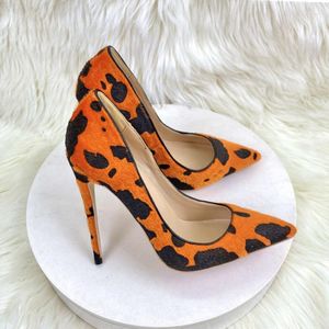 Abendschuhe KeShangJia Behaartes Grafitti-Muster Damen Orange Spitzschuh High Heel Einzigartiges Design Sexy Slip On Stiletto Pumps Plus Größe 45