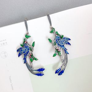 Dangle Shandelier 925 Sterling Silver Enamel Bird Branch drop drop earrings for women vintage ethnic styleカラフルなカササギのピアスイヤリング耳フック230505