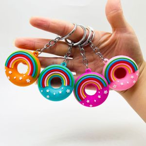 Creative Soft PVC Rainbow Donut Keychain Pendant Double-sided Starry Sky Rainbow Bread Bag Car Keychains Jewelry Gift