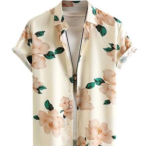 Camisa de camisas casuais masculinas para homens cetim padrão floral mangas curtas blusas stand colar camisas de seda para férias diariamente tops de roupas de rua 230505