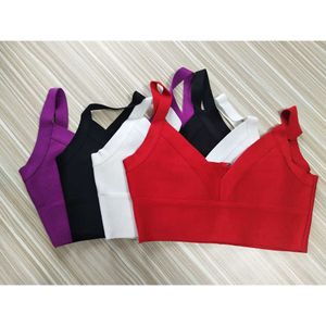 Tanques femininos Camis Women Strap Crops Tops Bandagem Sexy V pescoço de pescoço curto Tampa de verão Summer Summer Red Black Red Purple Casual Clubwear P230505