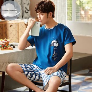 Men's Sleepwear Summer Knitted Cotton Short Sleeved Men's Pajamas Sets Male Pajama Set Striped Pajama For Men Sleepwear Suit Homewear Size 6316 230505