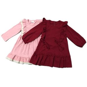 Girl Dresses Girl's Girlymax Fall/Winter Wine Bourgogne Dusty Pink Baby Girls Chlidren Cloth Color Dress Ruffles Kne Length Kids