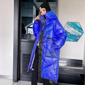 Women's Trench Coats Mid-length Winter Coat Women's Hooded Patchwork Letters Zipper Parker Top Loose Pocket Heavy Jacket Commuter Female