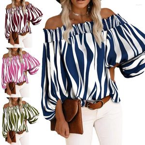 Women's Blouses 2023 Women Fashion Striped Print Shirt Lady Long Sleeve Blouse Tops Off Shoulder Shrring Puff Casual Shirts