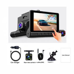 4.0 inch Car DVR 3 Cameras Lens 24H Dash Cam HD 1080P Dash Camera Dual Lens Video Recorder 1080P Black Box Cycle Dashcam Mirror 909