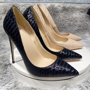Dress Shoes Sexy Women's Black Snake Pattern High Heels Evening Naked Color Pointed Nude 12cm 10cm 8cm