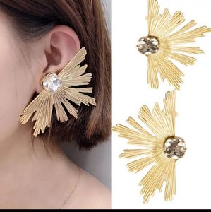 Stud Earrings Punk Gold Big Fan Leaf Crystal Statement Bohe Hyperbole Earring For Women Fashion Jewelry Accessories