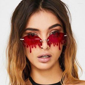 Óculos de sol 2023 Mulheres sem aro Brand Retro Teardrop Blood Sun Glasses para feminino Funny Red Shades UV400 Gafas de Soleil Femme
