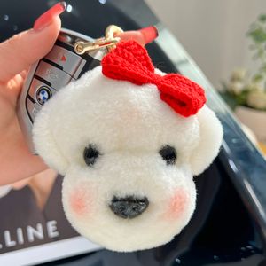 Söt riktig äkta Shearling Fur Dog Puppy Keychain Pompom Ball Bag Charm Tillbehör Bag Telefonväska