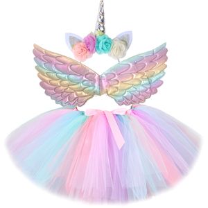 Skirts Baby Girls Unicorn Tutu Skirt Outfit for Kids Birthday Party Tulle Skirts Set Children Christmas Halloween Costumes with Wings 230505