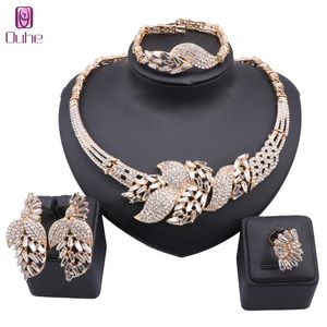 Women Girl Wedding Accessories Handmade Italian Jewelry Costume Gold Color Crystal Necklace Bangle Ring Earring Jewelry Sets