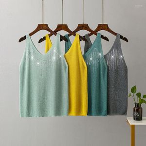 Women's Tanks Summer Diamond Studded Camisole Undershirt Female V-neck Outer Wear Inside The Ice Silk Thin Section Bottoming Shirt