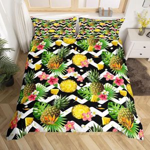 Set di biancheria da letto Copripiumino ananas Foglie di palma tropicale Set Consolatore di fiori botanici in microfibra Twin King For Girls Teen