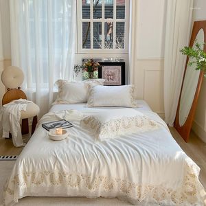 Bedding Sets Eucalyptus Lyocell Soft Silky Summer Comforter Set Elegant French Lace Quilt Bed Sheet Pillowcases 4Pcs