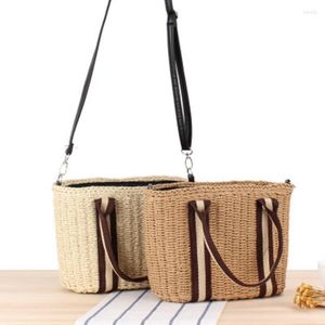 イブニングバッグシンプルなスタイルの垂直ストローバッグビーチハンドメイド織物片側携帯旅行休日のワイルドハンドバッグ