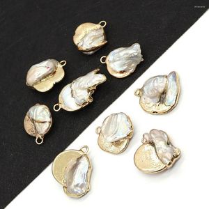 Pendant Necklaces Natural Freshwater Pearl Irregular 18-25mm Bezel Gold Plated Baroque Charm Jewelry DIY Necklace Earring Accessories 2pcs