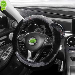 New Luxury Rhinestone Car Steering Wheel Cover Plush Car Auto Grip Winter Warm Bling Car Accessories Interior for Girl Women