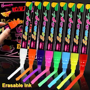 Highlighters 8 Colors Highlighter Fluorescent Siled Sylker Marker Neon Pen for LED Board Blackboard Glass Painting Office 230505