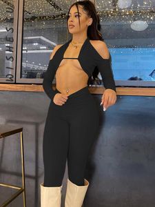 Женские брюки с двумя частями установите женские спортивные костюмы сексуальные от плеча с длинным рукава