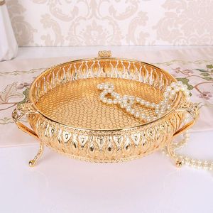 Organization Creative Vintage Gold Fruit Tray Golden Round Square Fruit Plate MultiFunction Metal Snack Home Storage Plate Tablewear