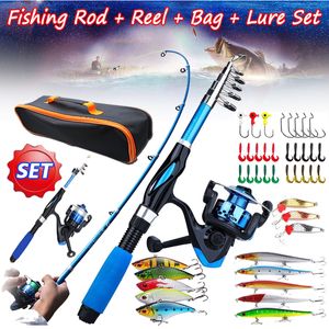 Fishing Accessories Fishing Rod Full Kits with 1.2M Telescopic Sea and Spinning Reel Baits Lure Set Travel Fishing Gear Accessories Bag Beginner 230505