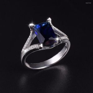 Ringos de cluster Luxo 925 Streling Silver 10C Square Blue Sapphire Anel de casamento de noivado para homens Wome Jewelry Boys SZ 8 9 10 11 12 13