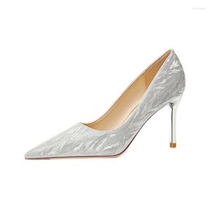 Dress Shoes Champagne Gold High Heels Women Pumps 2023 Thin Heel Designer Wedding Stiletto Party