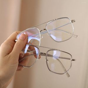 Okulary przeciwsłoneczne UNISEX UV Ochrona podwójna rama retro wielokątne szklanki odczytu przeciw niebieskie jasne okulary płaskie lustro okulary