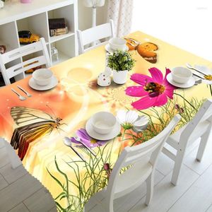 Tischdecke 3D Tischdecke Blumen und Schmetterlingsmuster Staubdichtes dickes Polyester Rechteckig Hochzeit El Bankett Heimtextilien