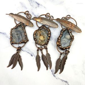 Pendant Necklaces Bohemian Ancient Bronze Soldered Irregular Natural Galaxy Druzy Agates Copper Leaves Charm For Men Women Jewelry Neckace