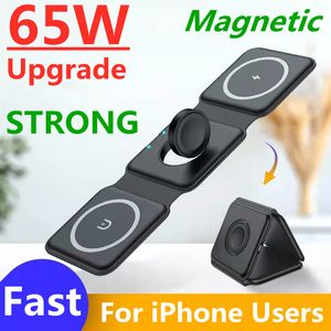 65W 3 in 1 Wireless Charger Pad Stand Magnetic Fast Wireless Charging Dock Station for iPhone 14 13 12 11 X Apple Watch Airpods