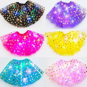 Skirts Kids Girls Glitter Star Sequins Ballet Dance Tutu Skirt LED Light Up Neon Colorful Tulle Short Dress Party Stage Costume 3-12T 230505