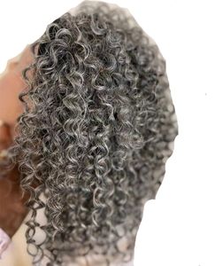 Graue Farbe Pferdeschwanz natürlicher Puff Afro verworrene lockige Pferdeschwänze Haarteile Clip Remy Sliver grauer Kordelzug Pferdeschwanz graues Haarteil 120g