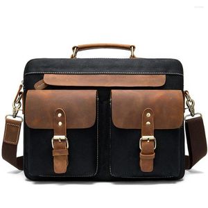 BROCKASES MÄNSER Business Bag Crazy Horse Leather Handbag Portfölj man axel bärbar dator skarv vintage hög kapacitet portfölj