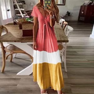 Abiti casual Abiti estivi Boho per le donne Scollo a V Manica corta Gradiente Color Block Casual Abito a tunica maxi bohemien 230505