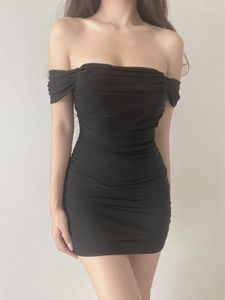 Swobodne sukienki seksowne mini sukienki kobiety bez letnim slash szyi minispódniczka szczupła biała moda Słodka M3052024