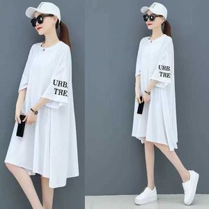 Casual Dresses 2021 summer new loose large size dress women black and white short-sleeved T-shirt women's blouse mid-length P230505