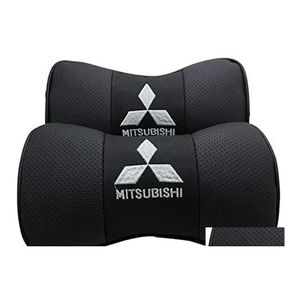 Seat Cushions Sport Genuine Leather Boneshaped Car Pillow Neck Rest Headrest Comfortable Cushion Pad With Logo Pattern For Mitsubish Dh0Lk